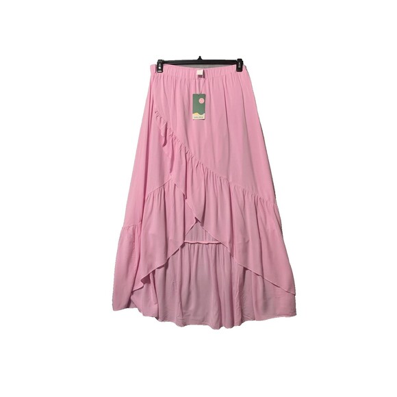 Halara‎ Skirt Womens XL Pink Ruffle Tiered Maxi Flowing Layered Boho High Low - Picture 1 of 13